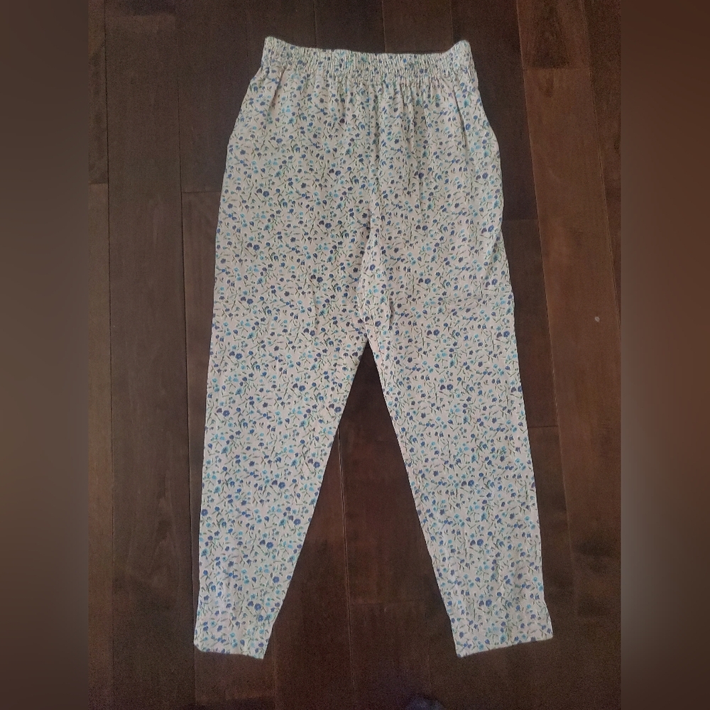 People Tree Blue and Pink Floral Pattern Lightweigh Pants Size 8